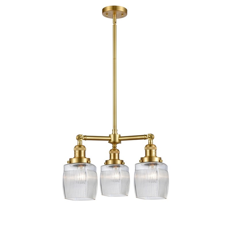 INNOVATIONS LIGHTING 207-G302 FRANKLIN RESTORATION COLTON 18 INCH THREE LIGHT CEILING MOUNT SINGLE TIER INCANDESCENT CLEAR GLASS MINI CHANDELIER