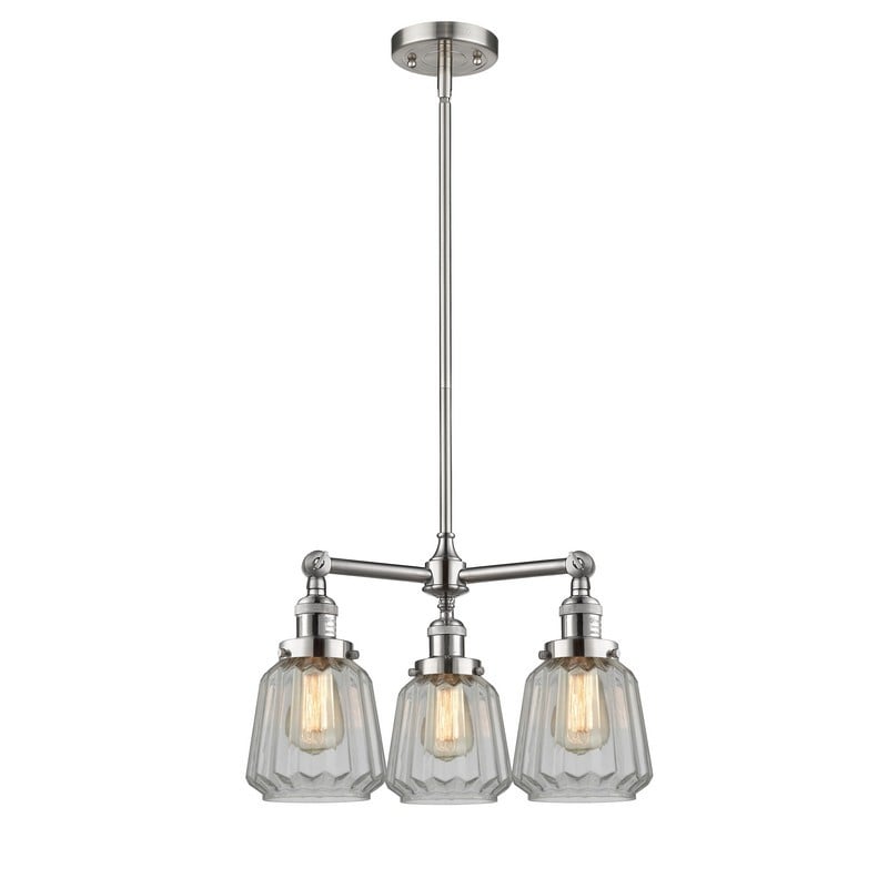 INNOVATIONS LIGHTING 207-G142 FRANKLIN RESTORATION CHATHAM 24 INCH THREE LIGHT SINGLE TIER CLEAR GLASS CHANDELIER