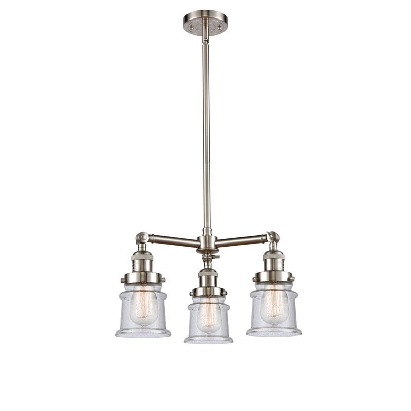 INNOVATIONS LIGHTING 207-G184S FRANKLIN RESTORATION SMALL CANTON 18 INCH THREE LIGHT CEILING MOUNT SINGLE TIER SEEDY GLASS MINI CHANDELIER