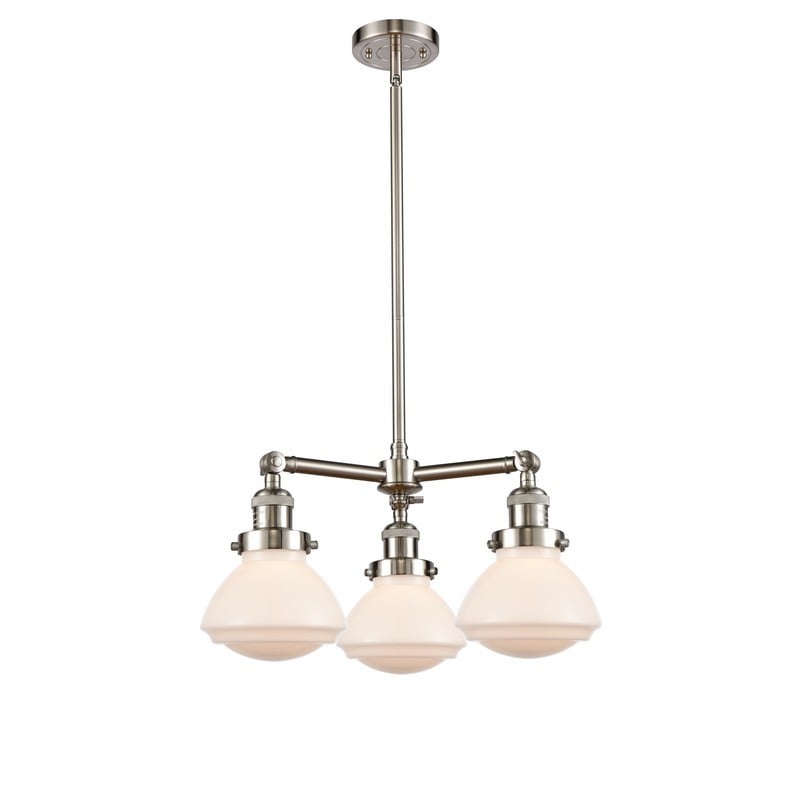 INNOVATIONS LIGHTING 207-G321 FRANKLIN RESTORATION OLEAN 3 LIGHT 18 3/4 INCH CEILING MOUNT MATTE WHITE GLASS CHANDELIER