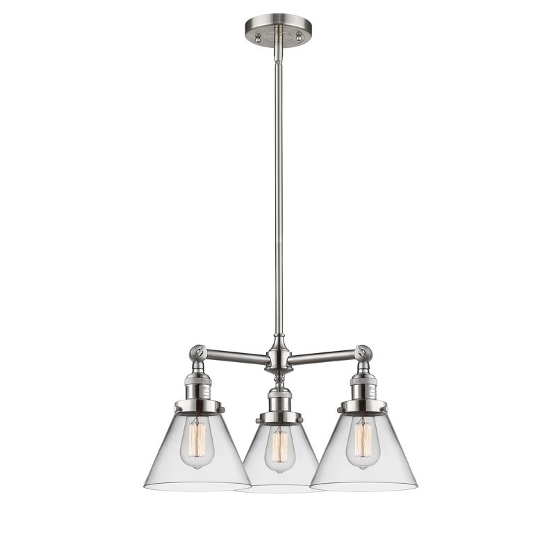 INNOVATIONS LIGHTING 207-G42 FRANKLIN RESTORATION LARGE CONE 22 INCH THREE LIGHT SINGLE TIER CLEAR GLASS CHANDELIER