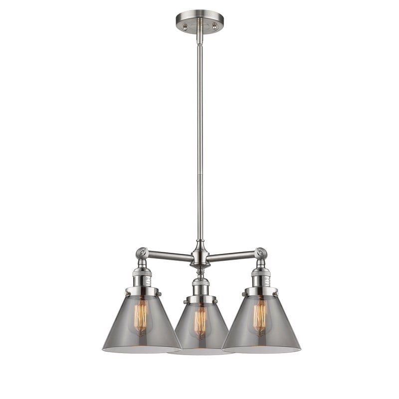 INNOVATIONS LIGHTING 207-G43 FRANKLIN RESTORATION LARGE CONE 22 INCH THREE LIGHT SINGLE TIER SMOKED GLASS CHANDELIER