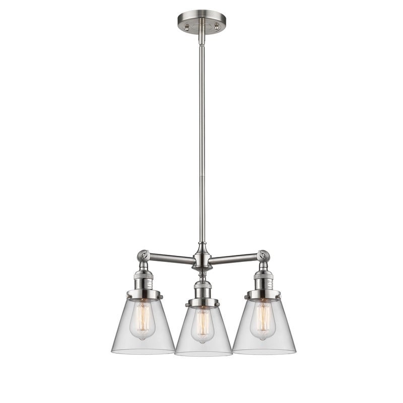 INNOVATIONS LIGHTING 207-G62 FRANKLIN RESTORATION SMALL CONE 19 INCH THREE LIGHT SINGLE TIER CLEAR GLASS CHANDELIER