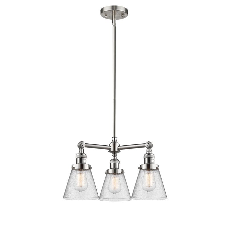 INNOVATIONS LIGHTING 207-G64 FRANKLIN RESTORATION SMALL CONE 19 INCH THREE LIGHT SINGLE TIER SEEDY GLASS CHANDELIER