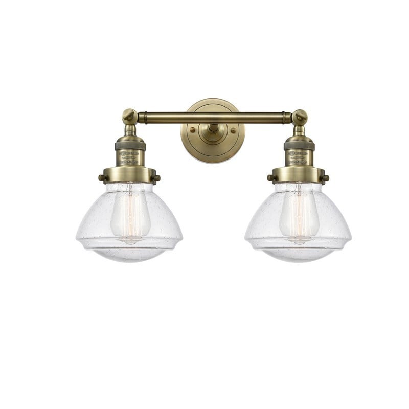 INNOVATIONS LIGHTING 208-G324 FRANKLIN RESTORATION OLEAN 2 LIGHT 17 1/4 INCH SEEDY GLASS VANITY LIGHT