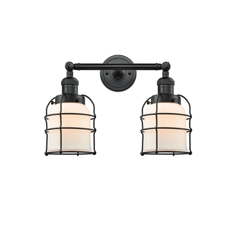INNOVATIONS LIGHTING 208-BK-G51-CE FRANKLIN RESTORATION SMALL BELL CAGE 16 INCH TWO LIGHT WALL MOUNT CASED GLASS VANITY LIGHT
