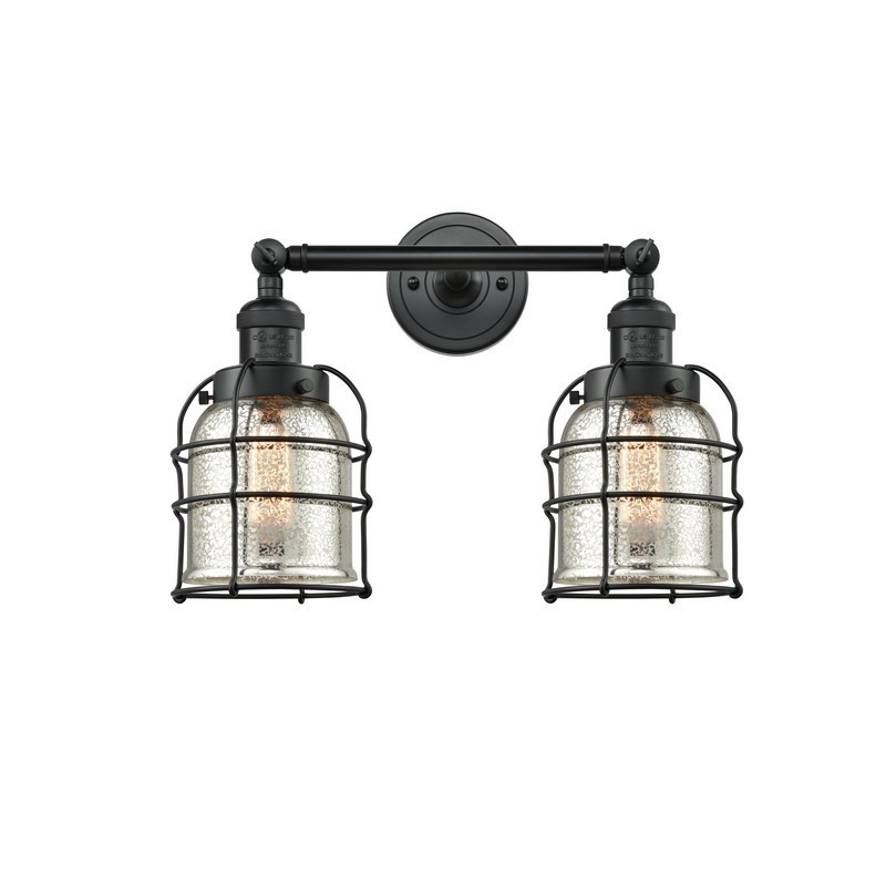 INNOVATIONS LIGHTING 208-BK-G58-CE FRANKLIN RESTORATION SMALL BELL CAGE 16 INCH TWO LIGHT WALL MOUNT SILVER MERCURY GLASS VANITY LIGHT