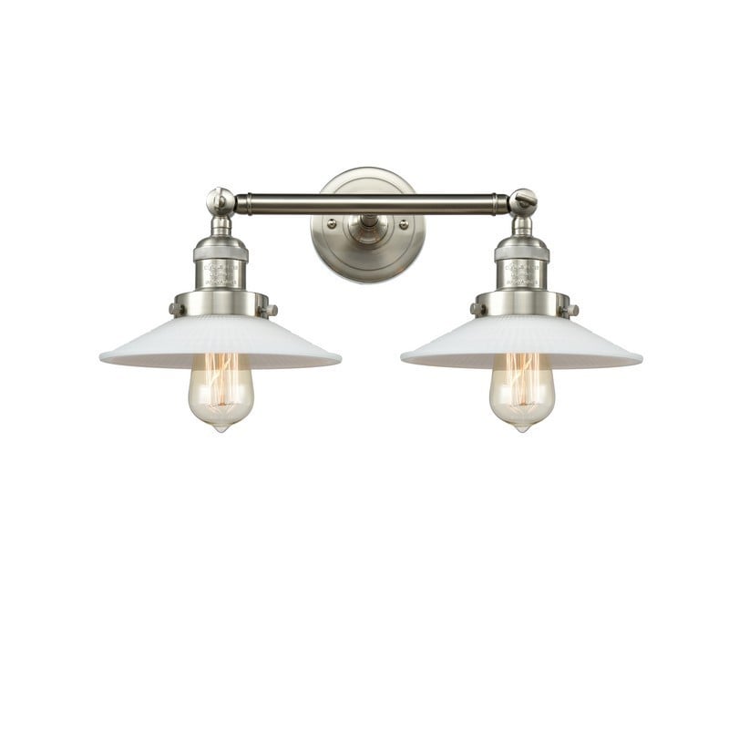 INNOVATIONS LIGHTING 208-G1 FRANKLIN RESTORATION HALOPHANE 2 LIGHT 18 INCH WALL MOUNT WHITE GLASS VANITY LIGHT