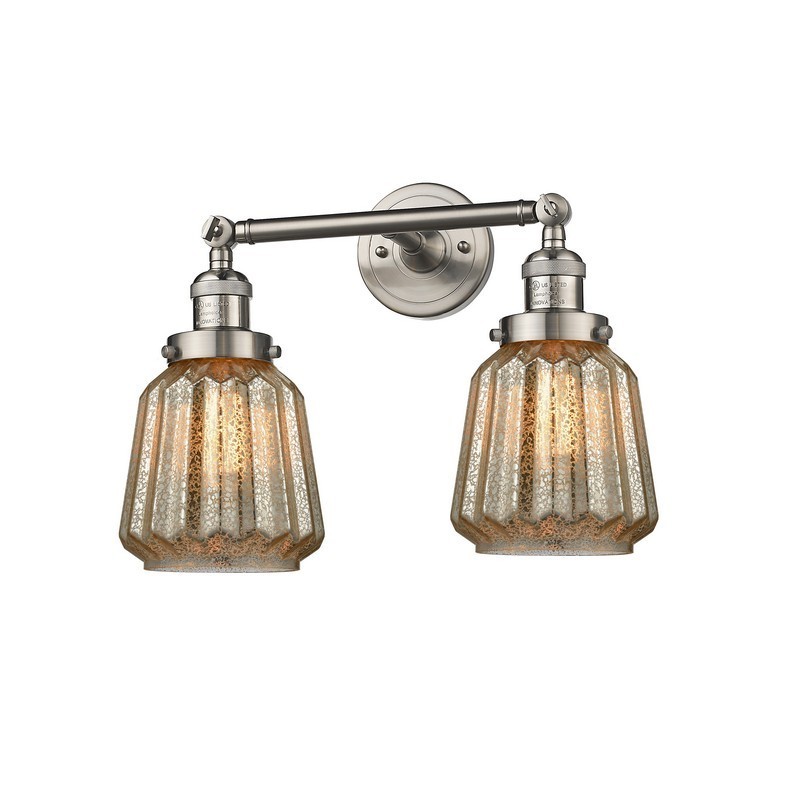 INNOVATIONS LIGHTING 208-G146 FRANKLIN RESTORATION CHATHAM 16 INCH TWO LIGHT WALL OR CEILING MOUNT MERCURY FLUTED GLASS VANITY LIGHT