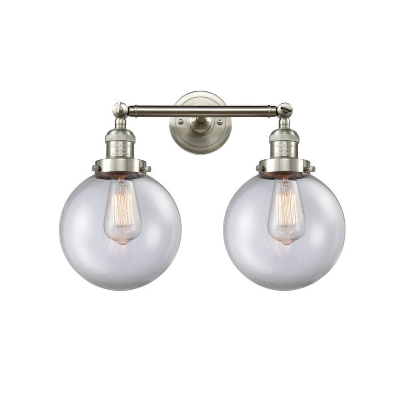 INNOVATIONS LIGHTING 208-G202-8 FRANKLIN RESTORATION BEACON 19 INCH TWO LIGHT WALL MOUNT CLEAR GLASS VANITY LIGHT