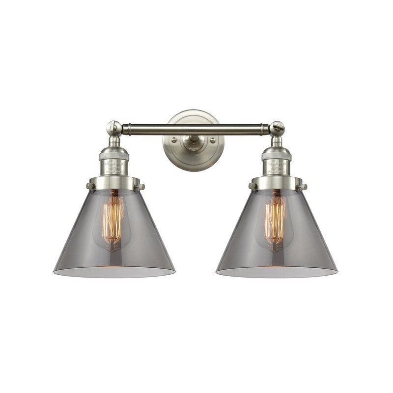 INNOVATIONS LIGHTING 208-G43 FRANKLIN RESTORATION LARGE CONE 18 INCH TWO LIGHT WALL OR CEILING MOUNT SMOKED GLASS VANITY LIGHT