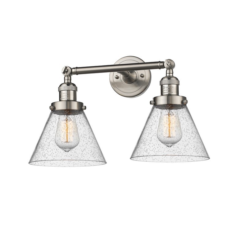 INNOVATIONS LIGHTING 208-G44 FRANKLIN RESTORATION LARGE CONE 18 INCH TWO LIGHT WALL OR CEILING MOUNT SEEDY GLASS VANITY LIGHT