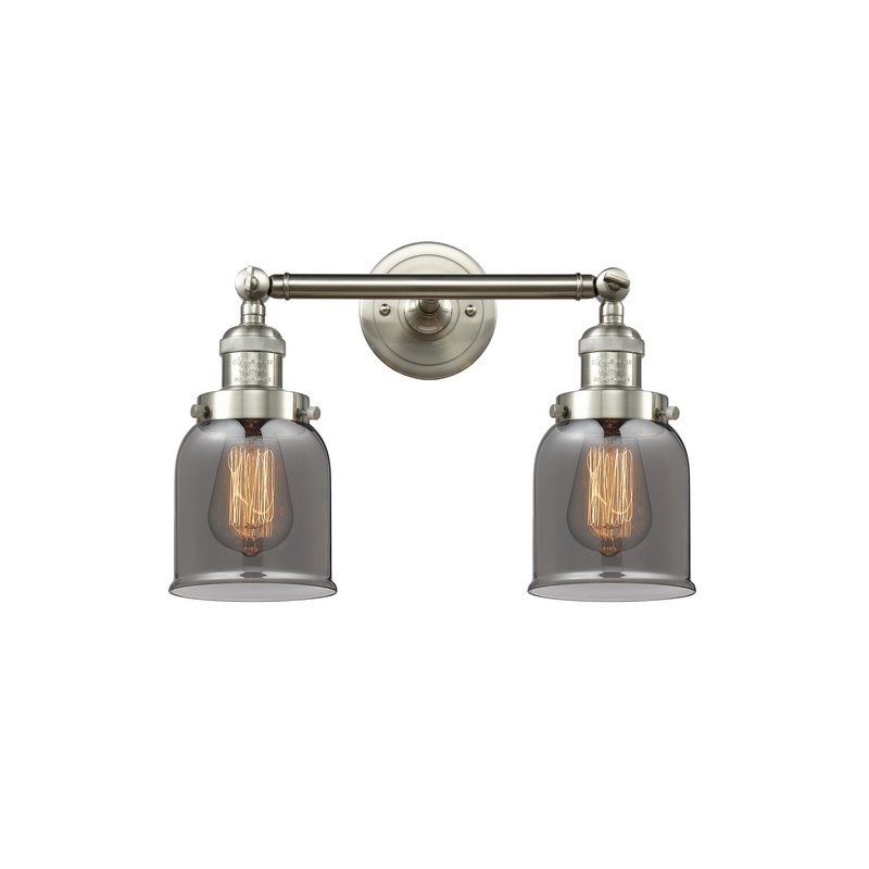 INNOVATIONS LIGHTING 208-G53 FRANKLIN RESTORATION SMALL BELL 16 INCH TWO LIGHT WALL OR CEILING MOUNT SMOKED GLASS VANITY LIGHT