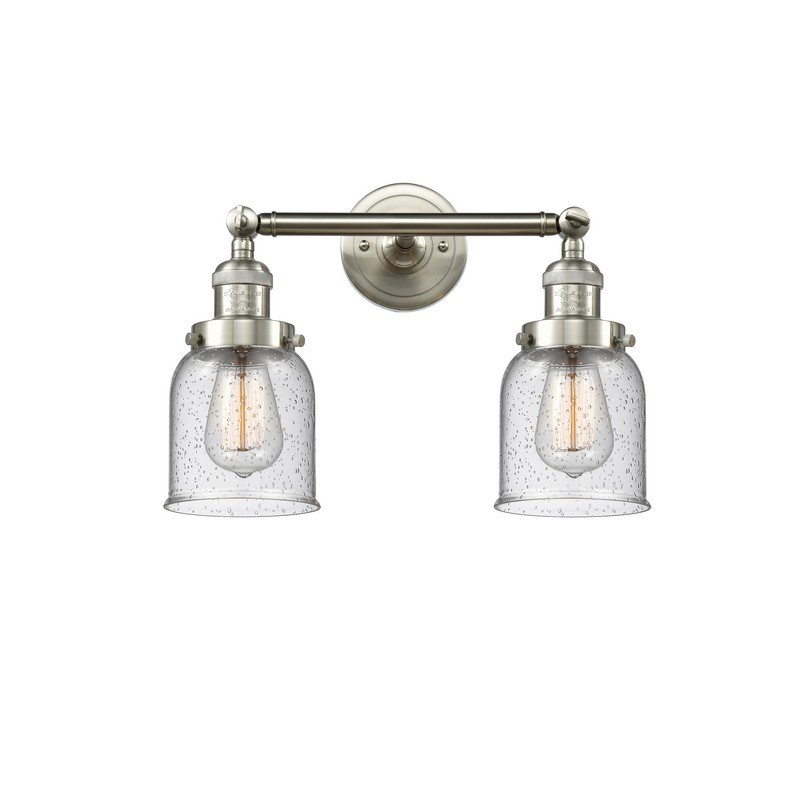 INNOVATIONS LIGHTING 208-G54 FRANKLIN RESTORATION SMALL BELL 16 INCH TWO LIGHT WALL OR CEILING MOUNT SEEDY GLASS VANITY LIGHT