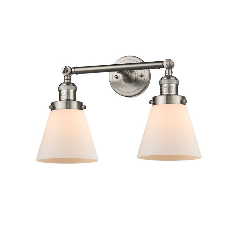 INNOVATIONS LIGHTING 208-G61 FRANKLIN RESTORATION SMALL CONE 16 INCH TWO LIGHT WALL OR CEILING MOUNT MATTE WHITE CASED GLASS VANITY LIGHT