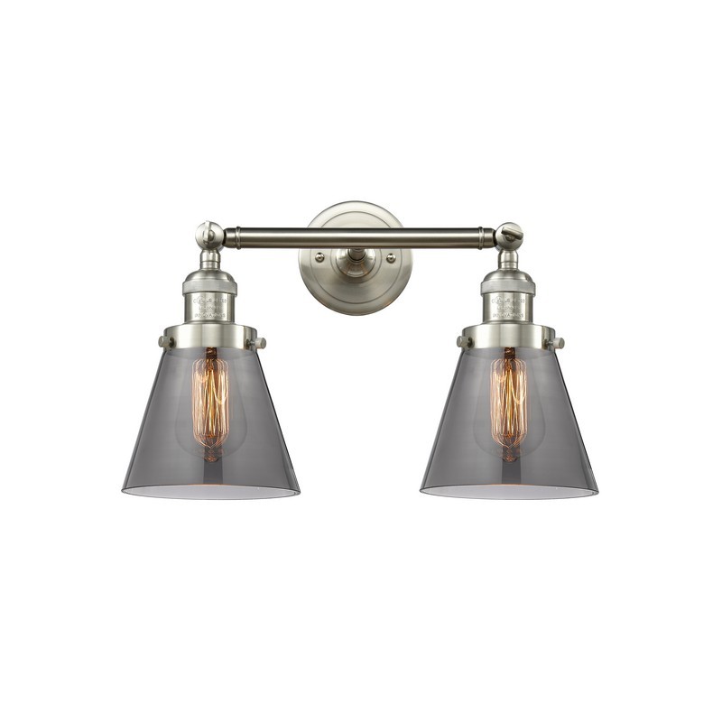 INNOVATIONS LIGHTING 208-G63 FRANKLIN RESTORATION SMALL CONE 16 INCH TWO LIGHT WALL OR CEILING MOUNT SMOKED GLASS VANITY LIGHT