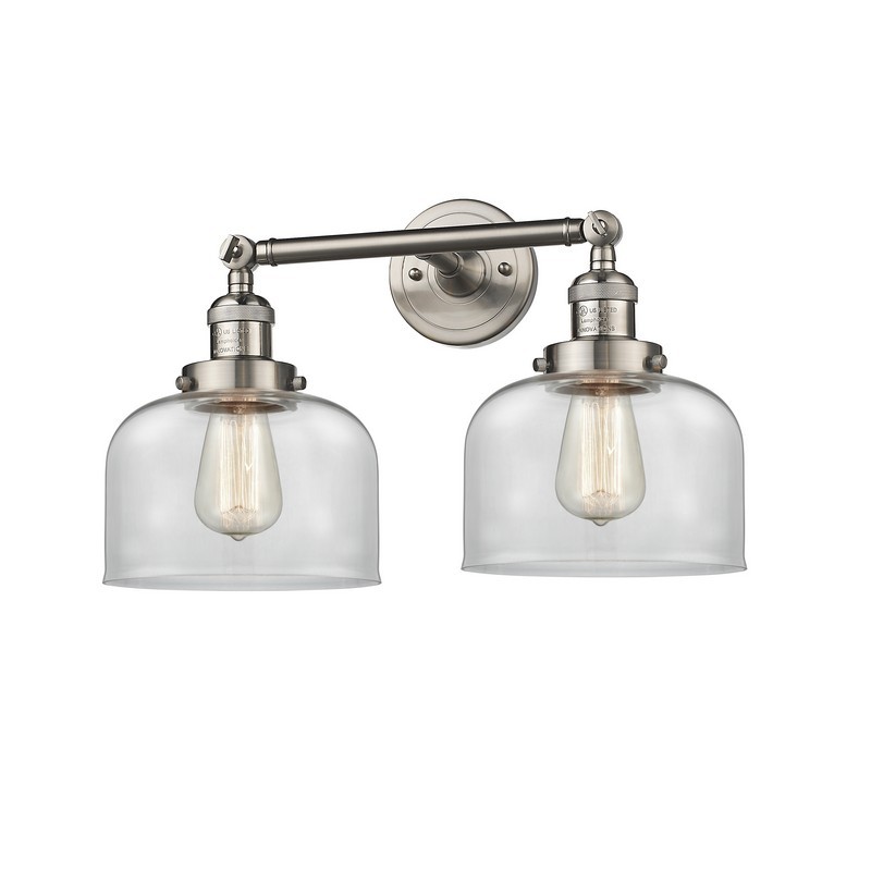 INNOVATIONS LIGHTING 208-G72 FRANKLIN RESTORATION LARGE BELL 19 INCH TWO LIGHT WALL OR CEILING MOUNT CLEAR GLASS VANITY LIGHT