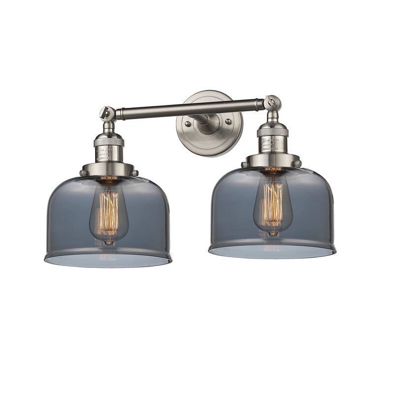 INNOVATIONS LIGHTING 208-G73 FRANKLIN RESTORATION LARGE BELL 19 INCH TWO LIGHT WALL OR CEILING MOUNT SMOKED GLASS VANITY LIGHT