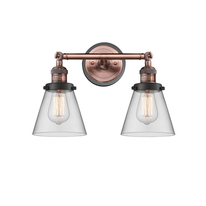 INNOVATIONS LIGHTING 208BP-G62 FRANKLIN RESTORATION SMALL CONE 2 LIGHT 16 INCH INCANDESCENT CLEAR GLASS VANITY LIGHT