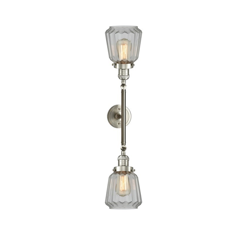 INNOVATIONS LIGHTING 208L-G142 FRANKLIN RESTORATION CHATHAM 6 1/4 INCH TWO LIGHT WALL MOUNT CLEAR GLASS VANITY LIGHT