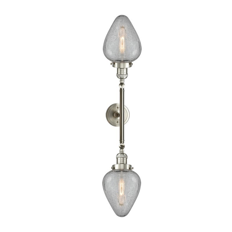 INNOVATIONS LIGHTING 208L-G165 FRANKLIN RESTORATION GENESEO 7 INCH TWO LIGHT WALL MOUNT CLEAR CRACKLE GLASS VANITY LIGHT