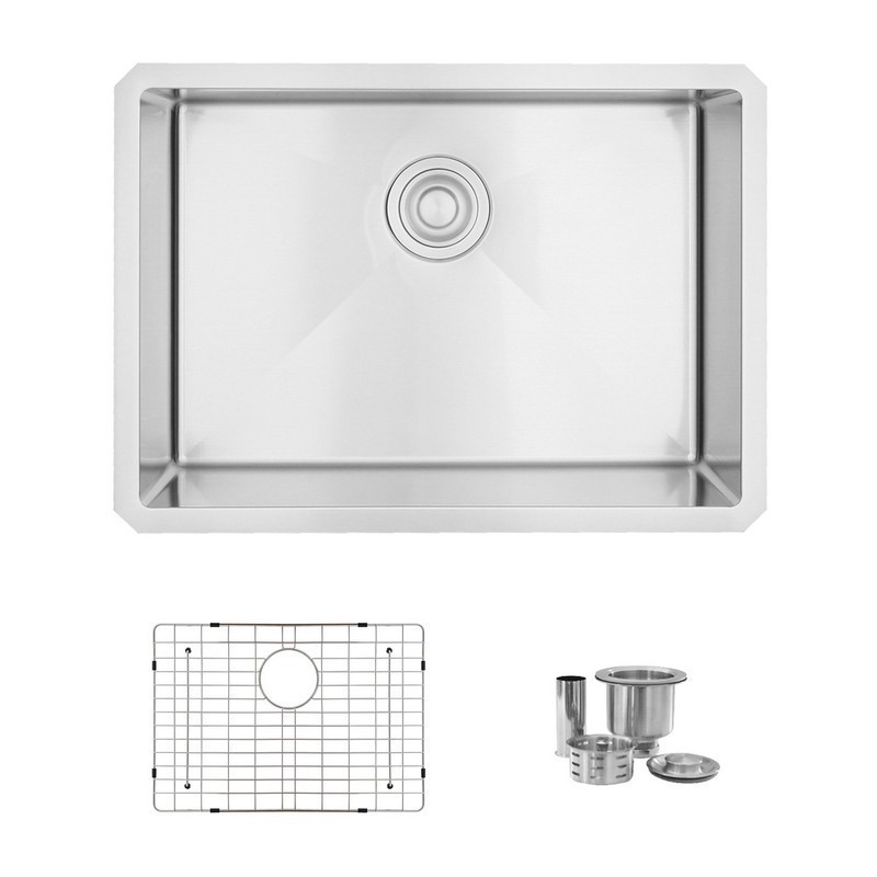 STYLISH S-312XG 25 INCH SINGLE BASIN UNDERMOUNT STAINLESS STEEL KITCHEN SINK WITH GRID AND STRAINER
