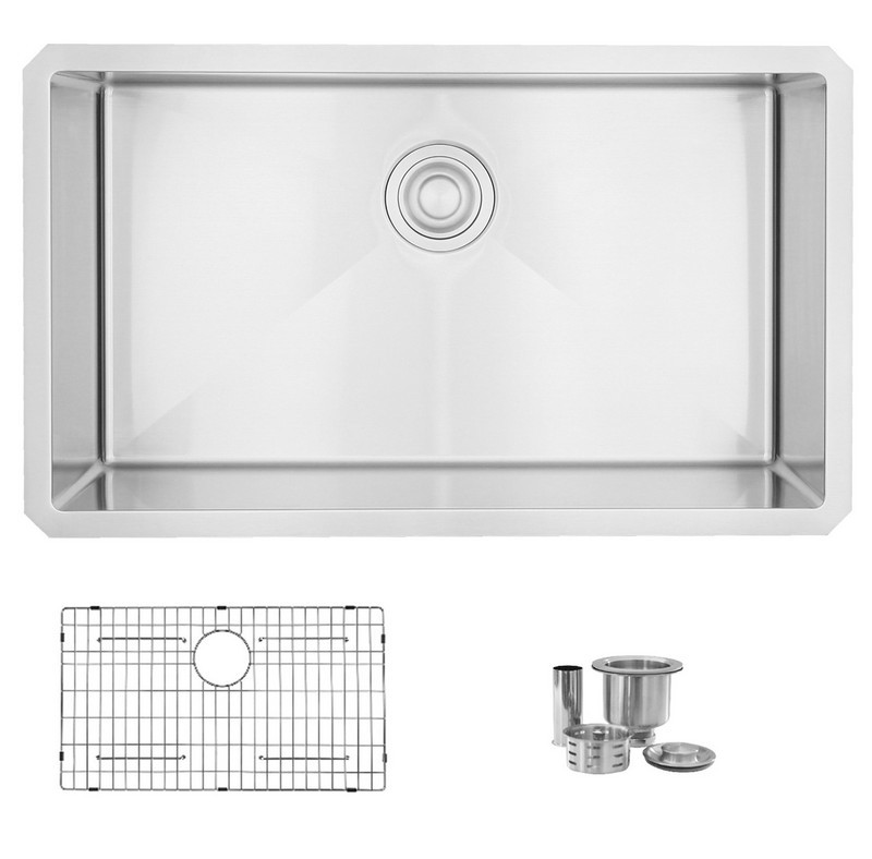 STYLISH S-323XG 18 INCH SINGLE BOWL UNDERMOUNT STAINLESS STEEL KITCHEN SINK WITH GRID AND STRAINER
