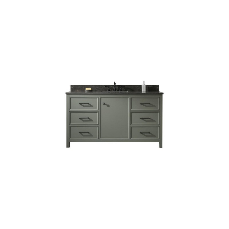 LEGION FURNITURE WLF2160S-PG 60 INCH PEWTER GREEN FINISH SINGLE SINK VANITY CABINET WITH BLUE LIME STONE TOP