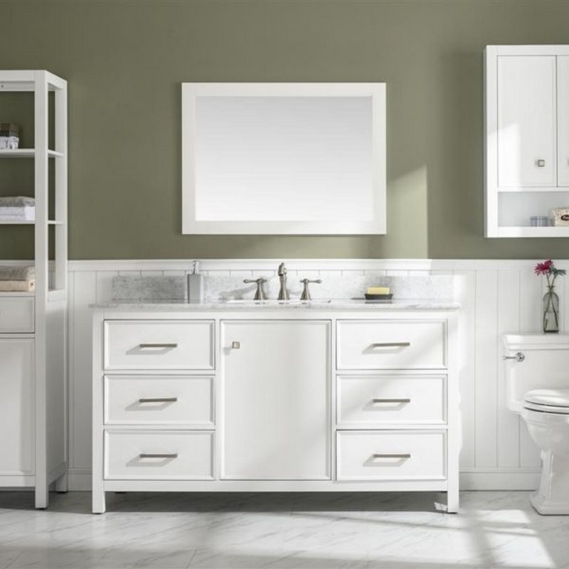 LEGION FURNITURE WLF2160S-W 60 INCH WHITE FINISH SINGLE SINK VANITY CABINET WITH CARRARA WHITE TOP