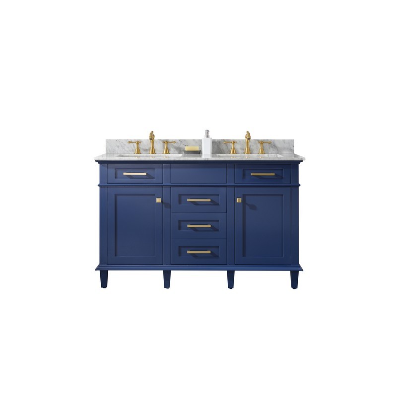 LEGION FURNITURE WLF2254-B 54 INCH BLUE FINISH DOUBLE SINK VANITY CABINET WITH CARRARA WHITE TOP