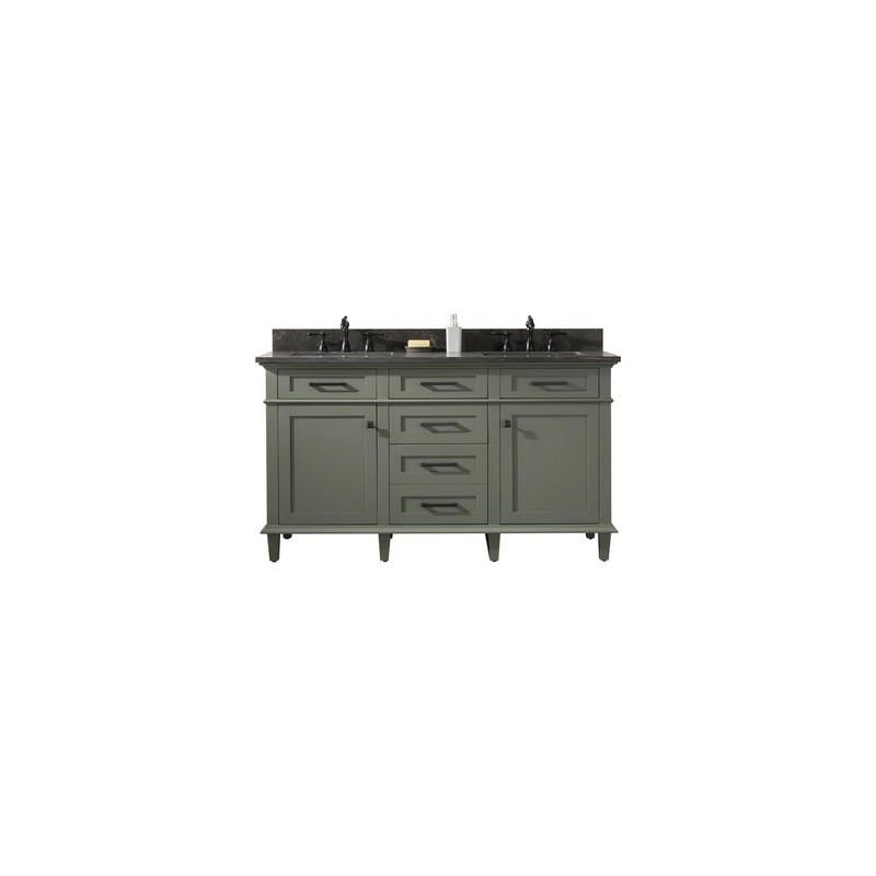 LEGION FURNITURE WLF2260D-PG 60 INCH PEWTER GREEN FINISH DOUBLE SINK VANITY CABINET WITH BLUE LIME STONE TOP