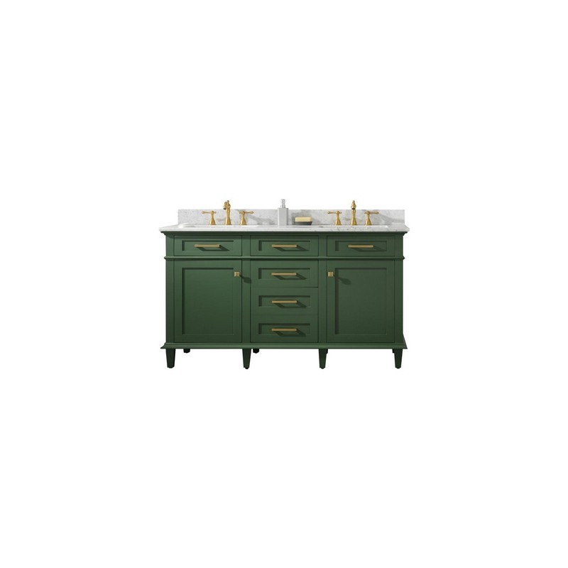 LEGION FURNITURE WLF2260D-VG 60 INCH VOGUE GREEN FINISH DOUBLE SINK VANITY CABINET WITH CARRARA WHITE TOP