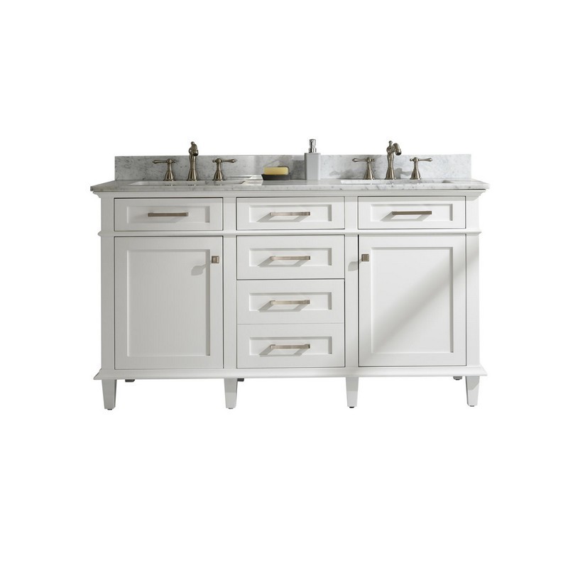 LEGION FURNITURE WLF2260D-W 60 INCH WHITE FINISH DOUBLE SINK VANITY CABINET WITH CARRARA WHITE TOP