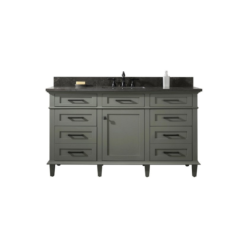 LEGION FURNITURE WLF2260S-PG 60 INCH PEWTER GREEN FINISH SINGLE SINK VANITY CABINET WITH BLUE LIME STONE TOP