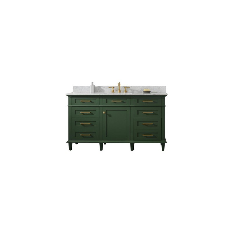 LEGION FURNITURE WLF2260S-VG 60 INCH VOGUE GREEN FINISH SINGLE SINK VANITY CABINET WITH CARRARA WHITE TOP