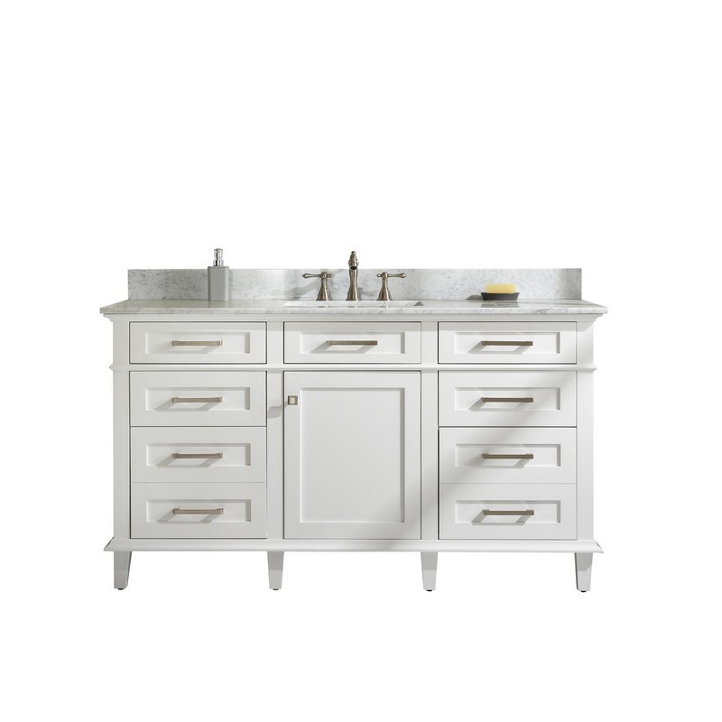 LEGION FURNITURE WLF2260S-W 60 INCH WHITE FINISH SINGLE SINK VANITY CABINET WITH CARRARA WHITE TOP