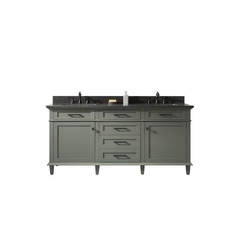 LEGION FURNITURE WLF2272-PG 72 INCH PEWTER GREEN DOUBLE SINGLE SINK VANITY CABINET WITH BLUE LIME STONE TOP