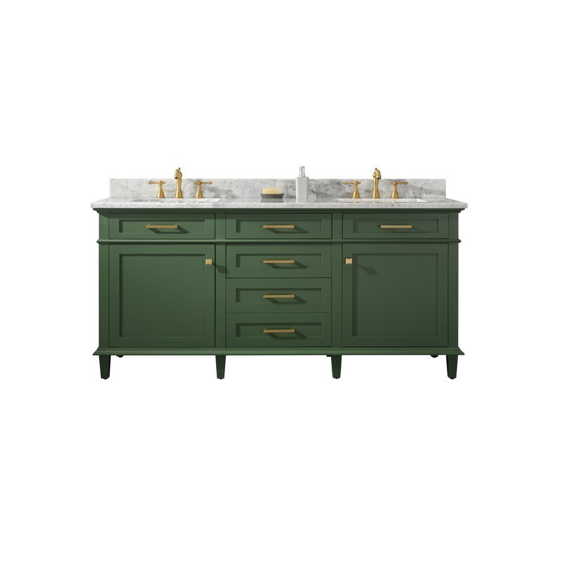LEGION FURNITURE WLF2272-VG 72 INCH VOGUE GREEN DOUBLE SINGLE SINK VANITY CABINET WITH CARRARA WHITE TOP