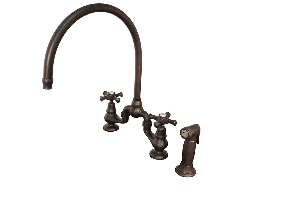SONOMA FORGE BS-DM-LG-W/SP BROWNSTONE 15 1/2 INCH THREE HOLES DECK MOUNT BRIDGE KITCHEN FAUCET WITH LARGE SWIVELING SPOUT AND SIDE SPRAY