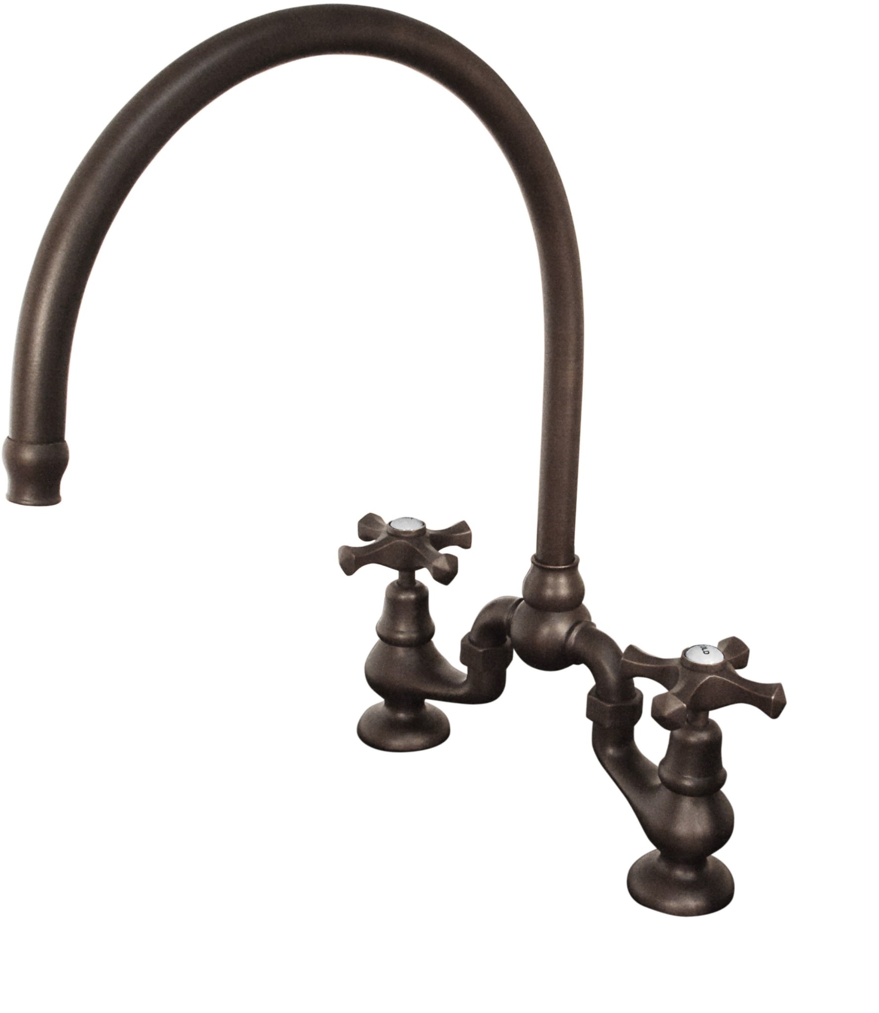 SONOMA FORGE BS-DM-LG BROWNSTONE 15 1/2 INCH TWO HOLES DECK MOUNT BRIDGE KITCHEN FAUCET WITH LARGE SWIVELING SPOUT