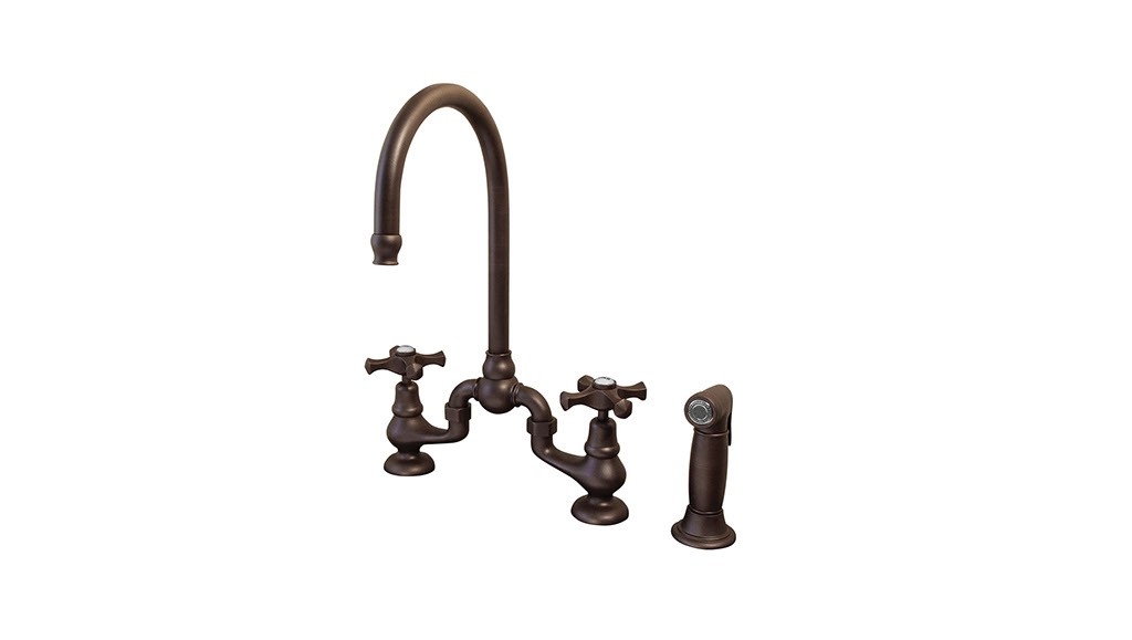 SONOMA FORGE BS-DM-SW-W/SP BROWNSTONE 14 5/8 INCH THREE HOLES DECK MOUNT BRIDGE KITCHEN FAUCET WITH SWIVELING SPOUT AND SIDE SPRAY