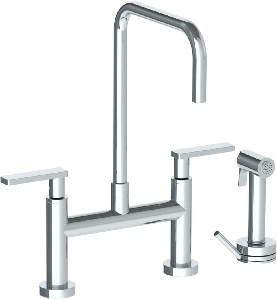 WATERMARK 70-7.65 RAINEY 16 1/8 INCH THREE HOLES DECK MOUNT BRIDGE SQUARE TOP KITCHEN FAUCET WITH INDEPENDENT SIDE SPRAY