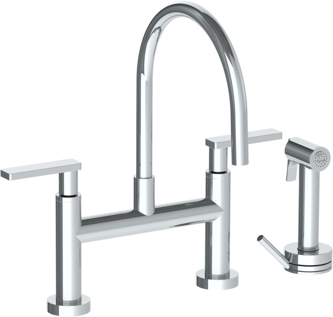 WATERMARK 70-7.65G RAINEY 14 5/8 INCH THREE HOLES DECK MOUNT BRIDGE GOOSENECK KITCHEN FAUCET WITH INDEPENDENT SIDE SPRAY