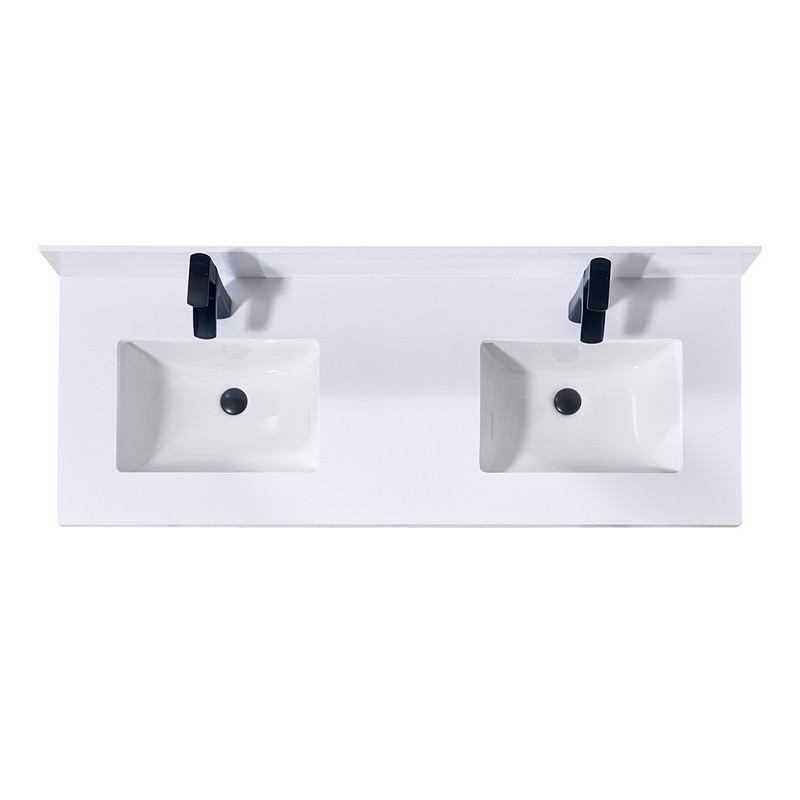 ALTAIR 76061-CTP-SW CAORLE 61 INCH STONE EFFECTS VANITY TOP WITH DOUBLE WHITE SINK - SNOW WHITE