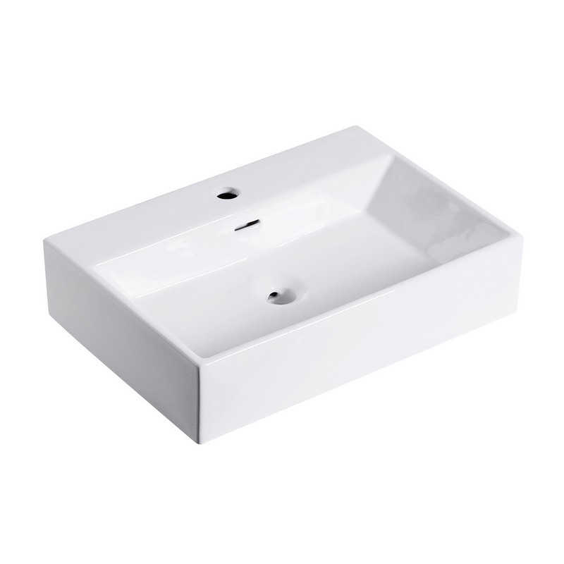 ALTAIR 9011-BAS-WH FREMONT 23 5/8 INCH RECTANGLE CERAMIC VESSEL BATHROOM SINK WITH OVERFLOW - WHITE