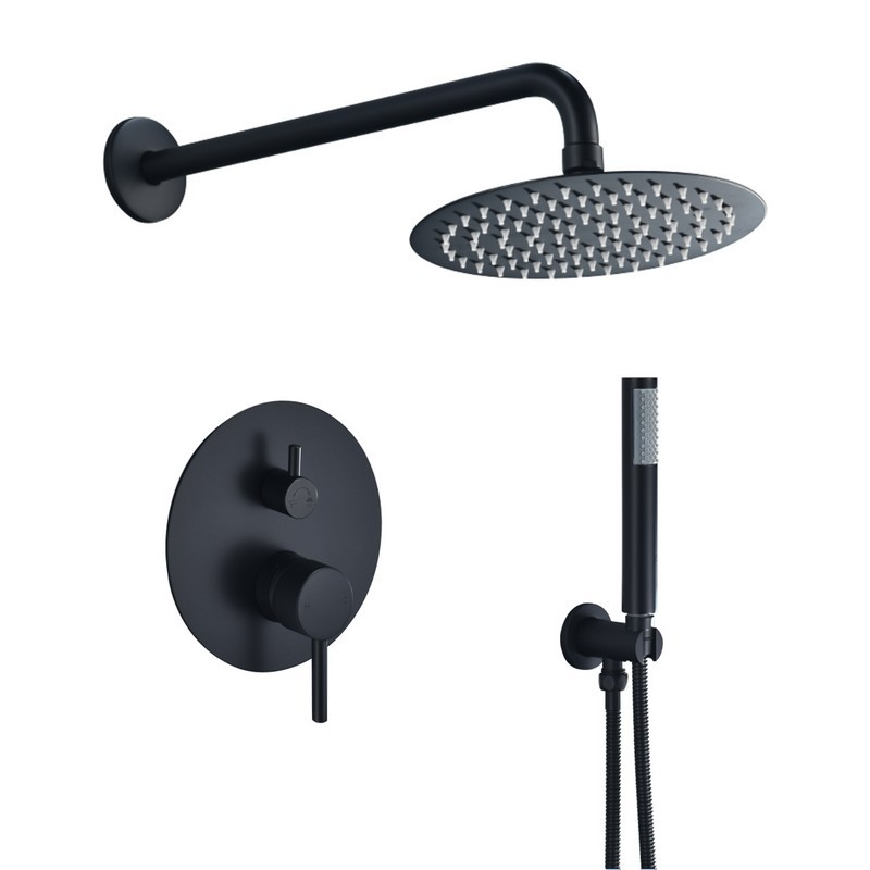 ALTAIR F0117-BSH-MB HERNE COMPLETE SHOWER SYSTEM WITH ROUGH-IN VALVE WITH 8 INCH ROUND RAIN SHOWER HEAD - MATTE BLACK