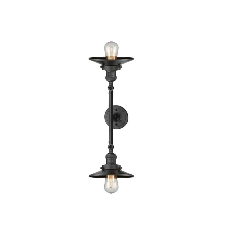 INNOVATIONS LIGHTING 208L-OB-M5 FRANKLIN RESTORATION RAILROAD 8 INCH TWO LIGHT WALL MOUNT OIL RUBBED BRONZE METAL VANITY LIGHT