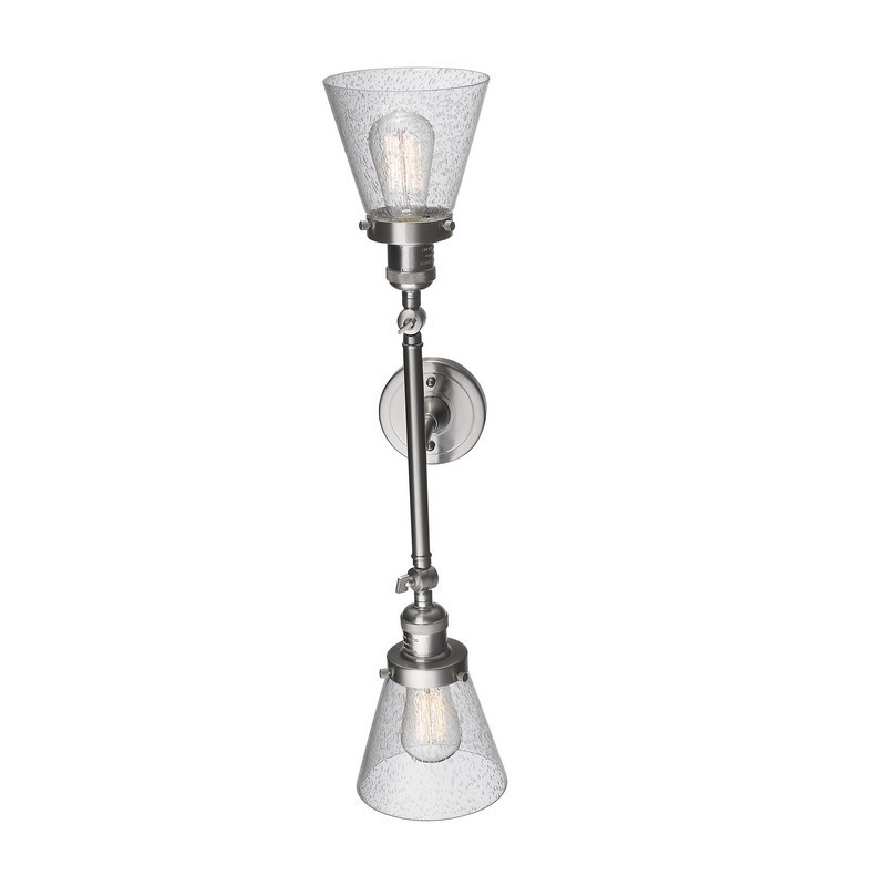 INNOVATIONS LIGHTING 208L-G64 FRANKLIN RESTORATION SMALL CONE 6 1/4 INCH TWO LIGHT UP OR DOWN SEEDY GLASS VANITY LIGHT WITH SEEDY GLASS