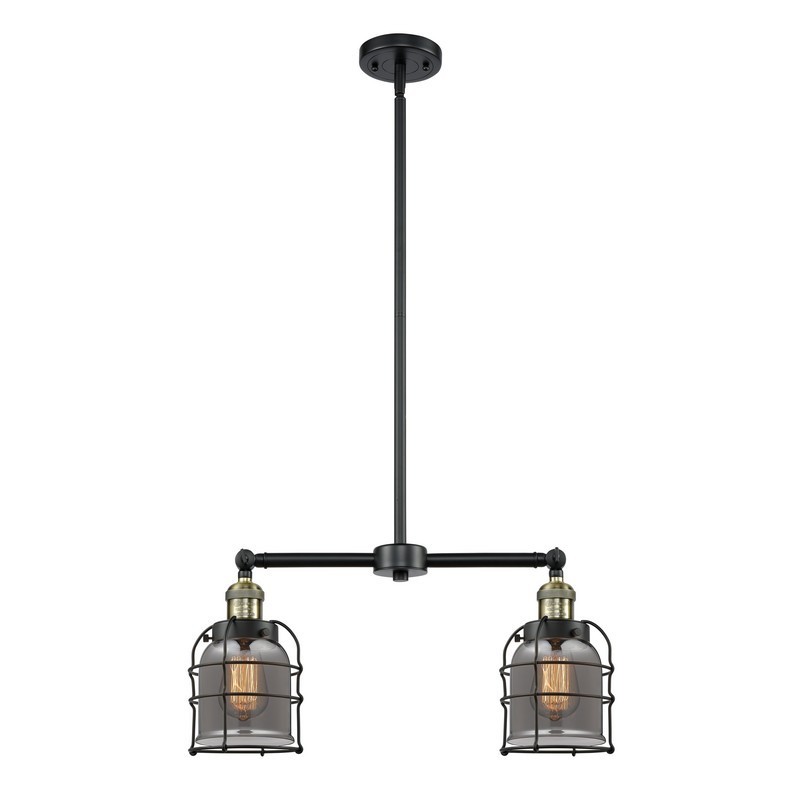 INNOVATIONS LIGHTING 209-G53-CE FRANKLIN RESTORATION SMALL BELL CAGE 2 LIGHT 21 INCH CEILING MOUNT PLATED SMOKE GLASS ISLAND LIGHT