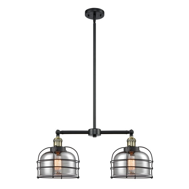 INNOVATIONS LIGHTING 209-G73-CE FRANKLIN RESTORATION LARGE BELL CAGE 2 LIGHT 24 INCH CEILING MOUNT PLATED SMOKE GLASS ISLAND LIGHT